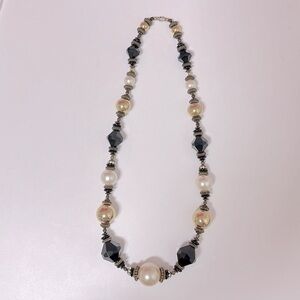 Vintage Chunky Gold Tone Faux Pearl, Lucite, Rhinestone Beaded Necklace